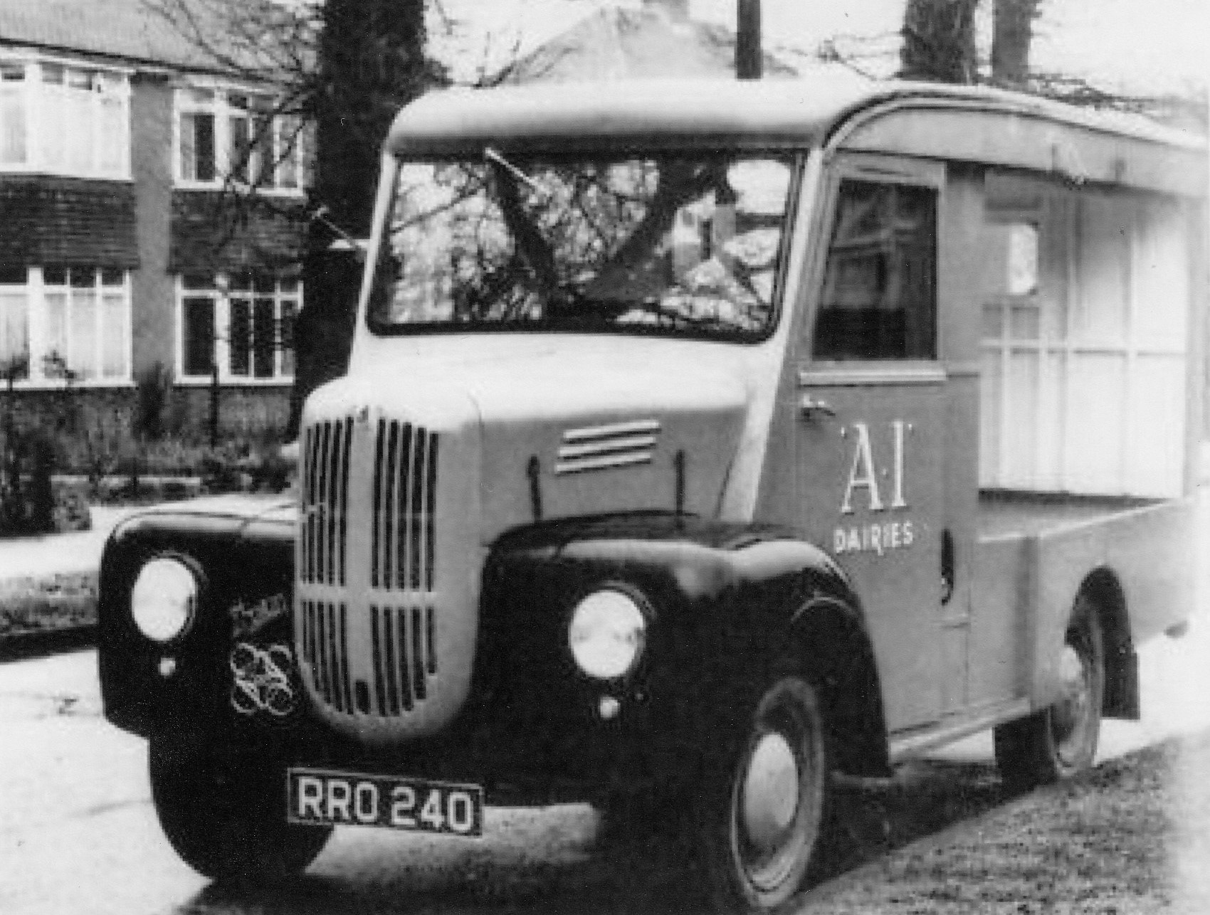 1950's A1 Dairies Milk float RRO240 parked on road (Courtesy Trojan Trust)