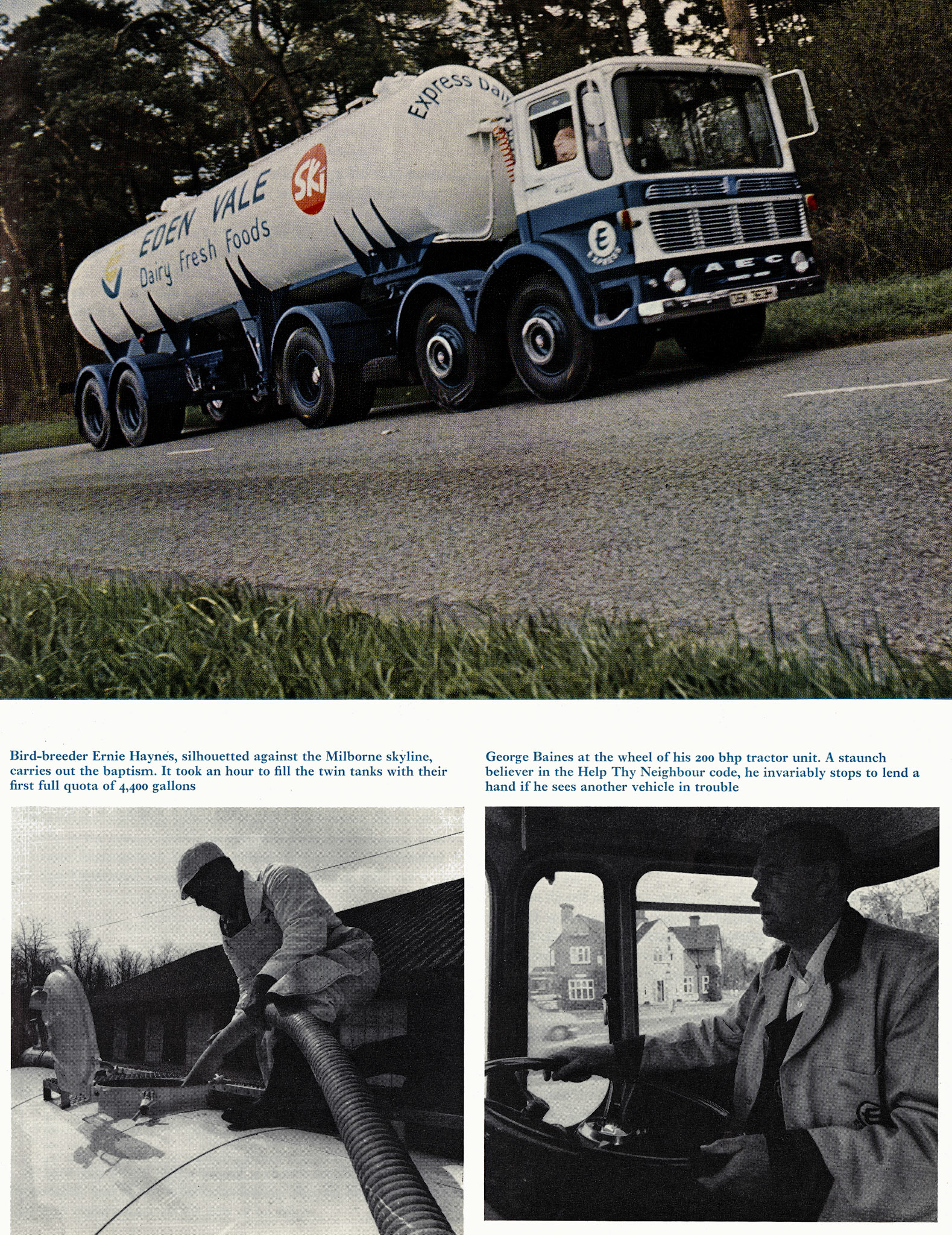 1970 AEC DGK 363H in new Eden Vale livery brings milk from Milborne to London, loaded by Ernie Haynes and driven by George Baines (Courtesy Doreen Williams)
