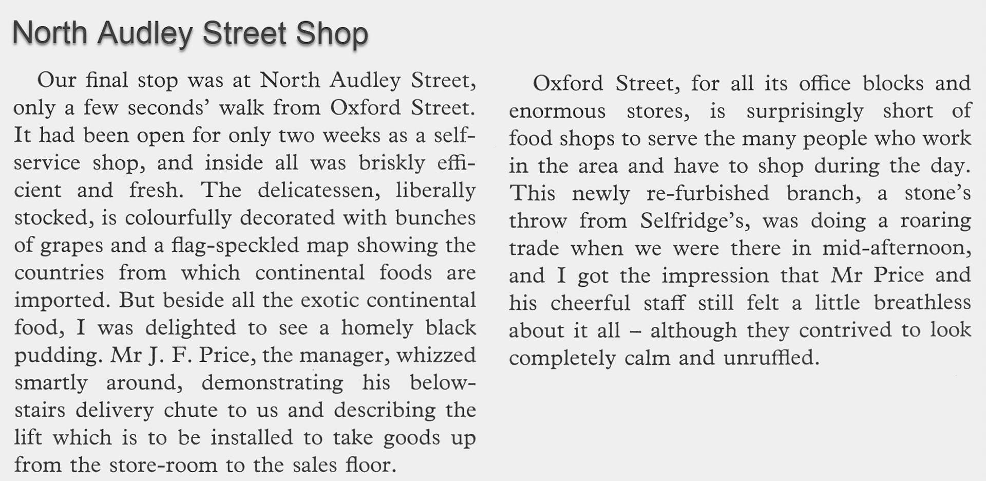 1961 North Audley Street, Mayfair shop visit, from Express News shops feature (Express News Summer)