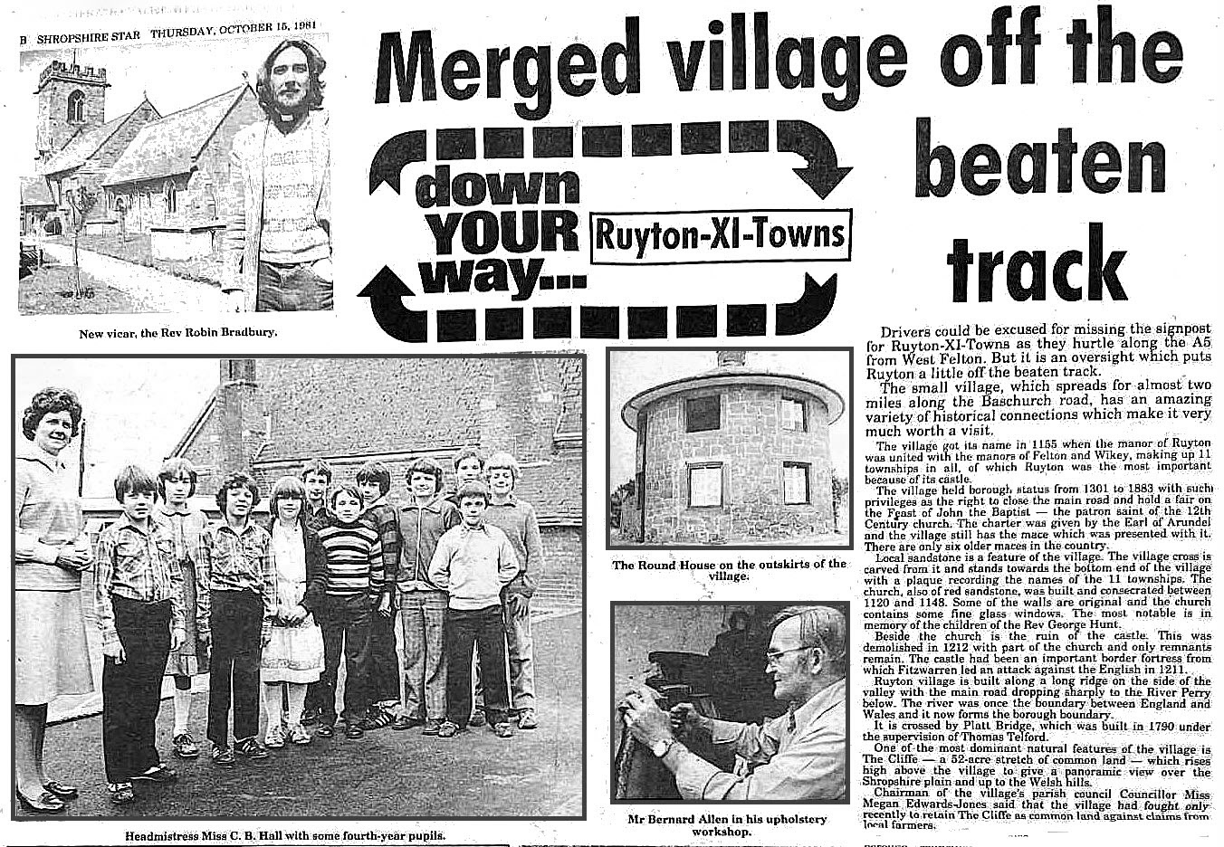 1981, Ruyton. Margaret comments "A very interesting article about the village in the Shropshire Star on 15th October. (Courtesy Margaret Lycett, Ruyton Revisited FB Group)