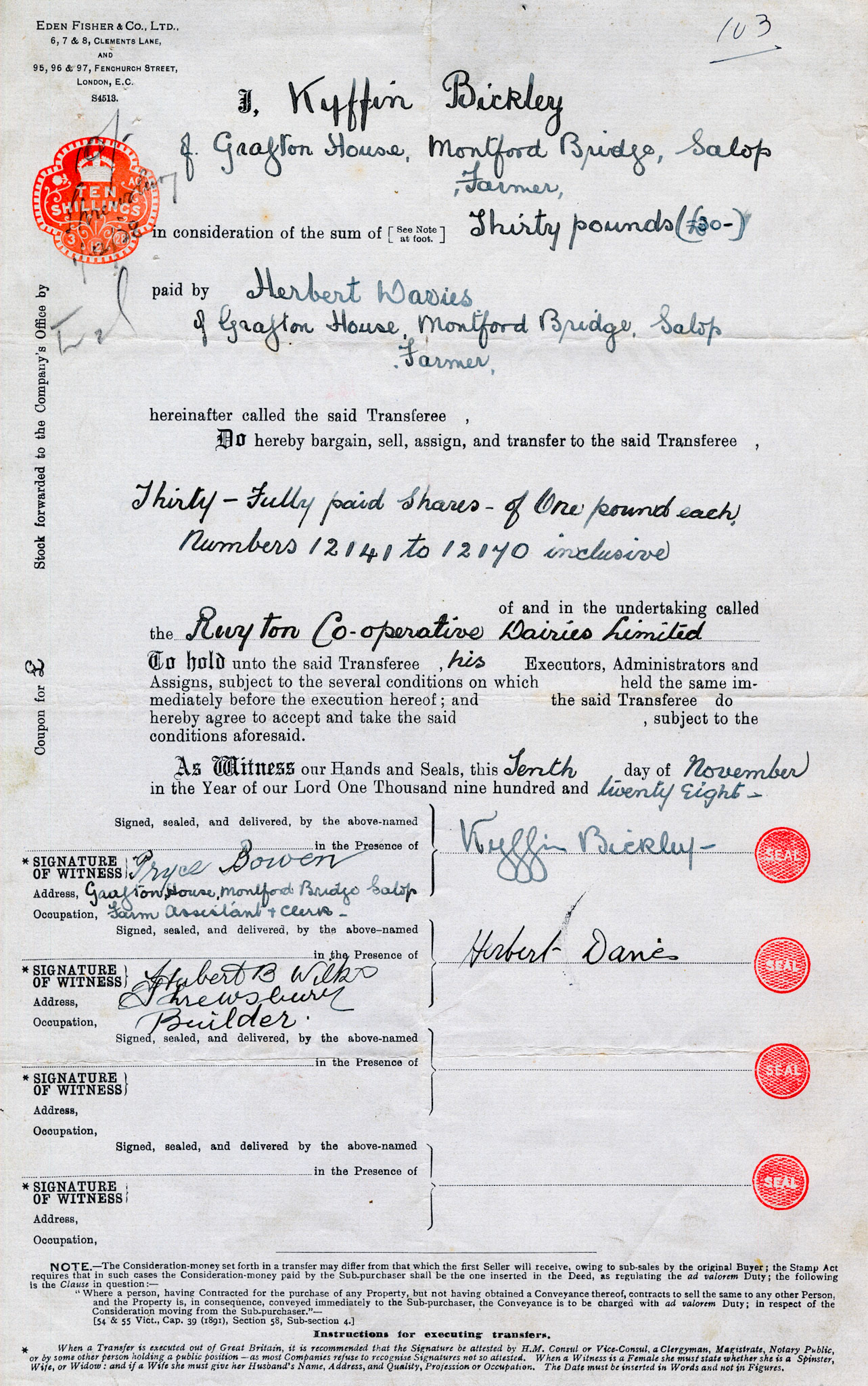 1928-Kyffin Bickley-Share Transfer Form