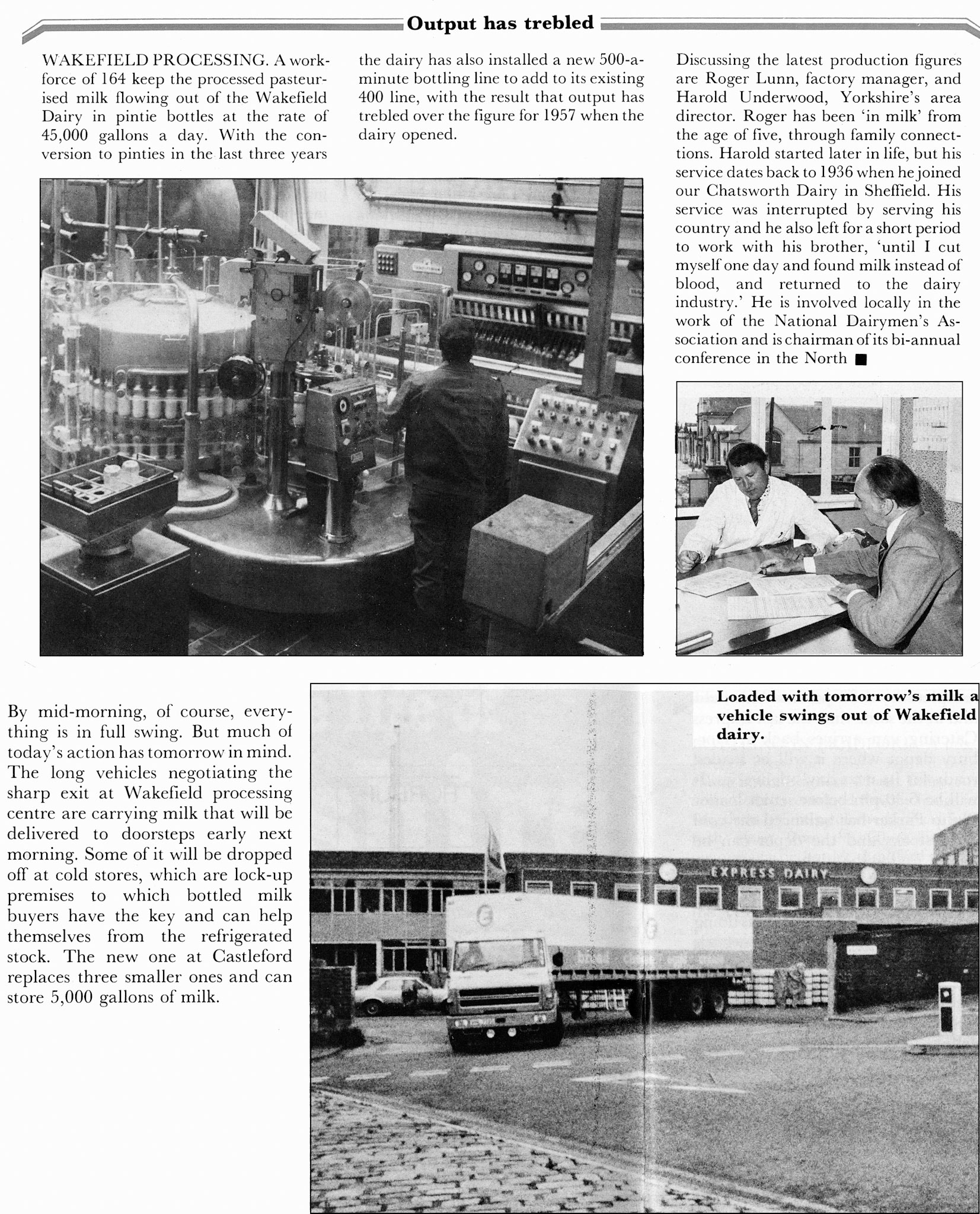 1980 Wakefield Dairy, from 'A day in the life of Yorkshire' article in Express News, October. Glennis Rodgers remembers "When Roger Lunn started he had a parking spot on the front right side. I was on early in the lab, started at 4.30 to test all the storage tanks, silos, pasteuriser, start up etc. and parked in his spot. I usually moved the car before the manager arrived but was super busy that day, Roger came in the lab and asked who owned the Mini. I said I'd no idea, but 'what a cheek parking in his spot', he wandered off furious - came back a hour later and said 'move it' in a very grumpy voice.