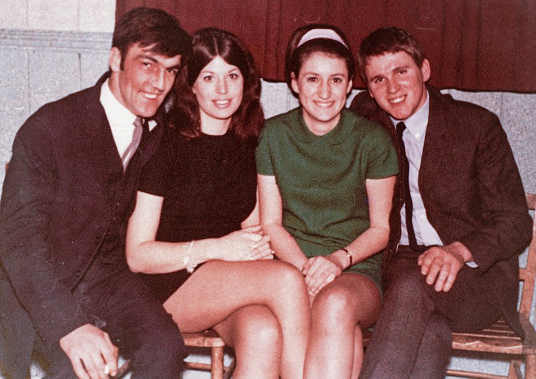 1970's Minsterley. Mike Challinor, Dave Bishop and Kenneth Carswell identified (L-R) Dave and Anne Downs, Daphne Taylor nee Bywater and Pat Taylor. Matthew Taylor adds "Anne and my mum on the photo are sisters. Dad was a fitter and Dave worked on the milk deck" (Joe Lyons Collection)