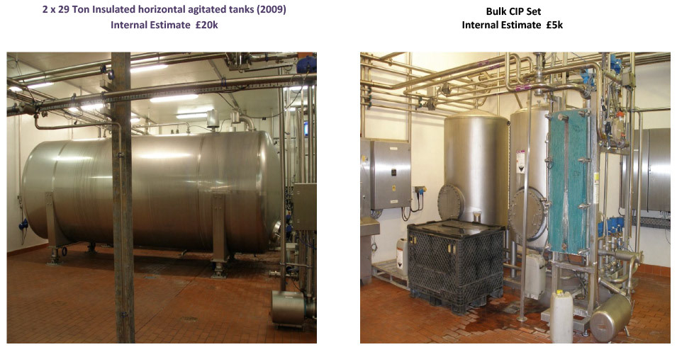 2012 Minsterley: Site Service and Storage Equipment-Insulated horizontal agitated tanks and CIP Set.  (Greencore Asset Sale on purchase by Muller, Courtesy Paul Bloor)