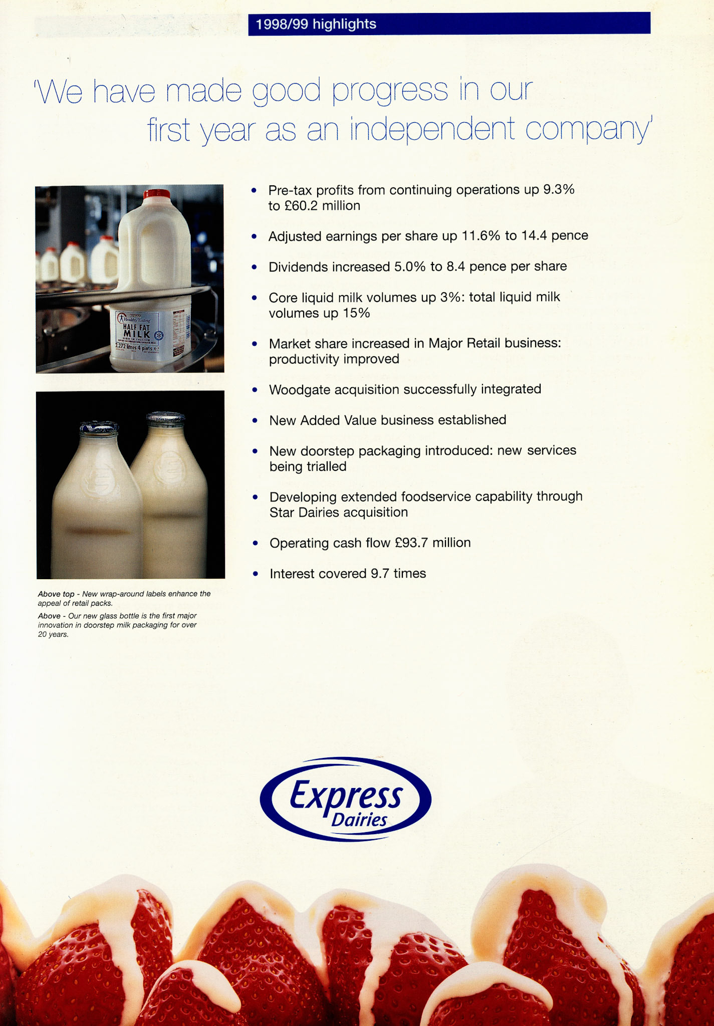 1999 Express Dairies plc Annual Report Page 1 (Courtesy Paul Smith)