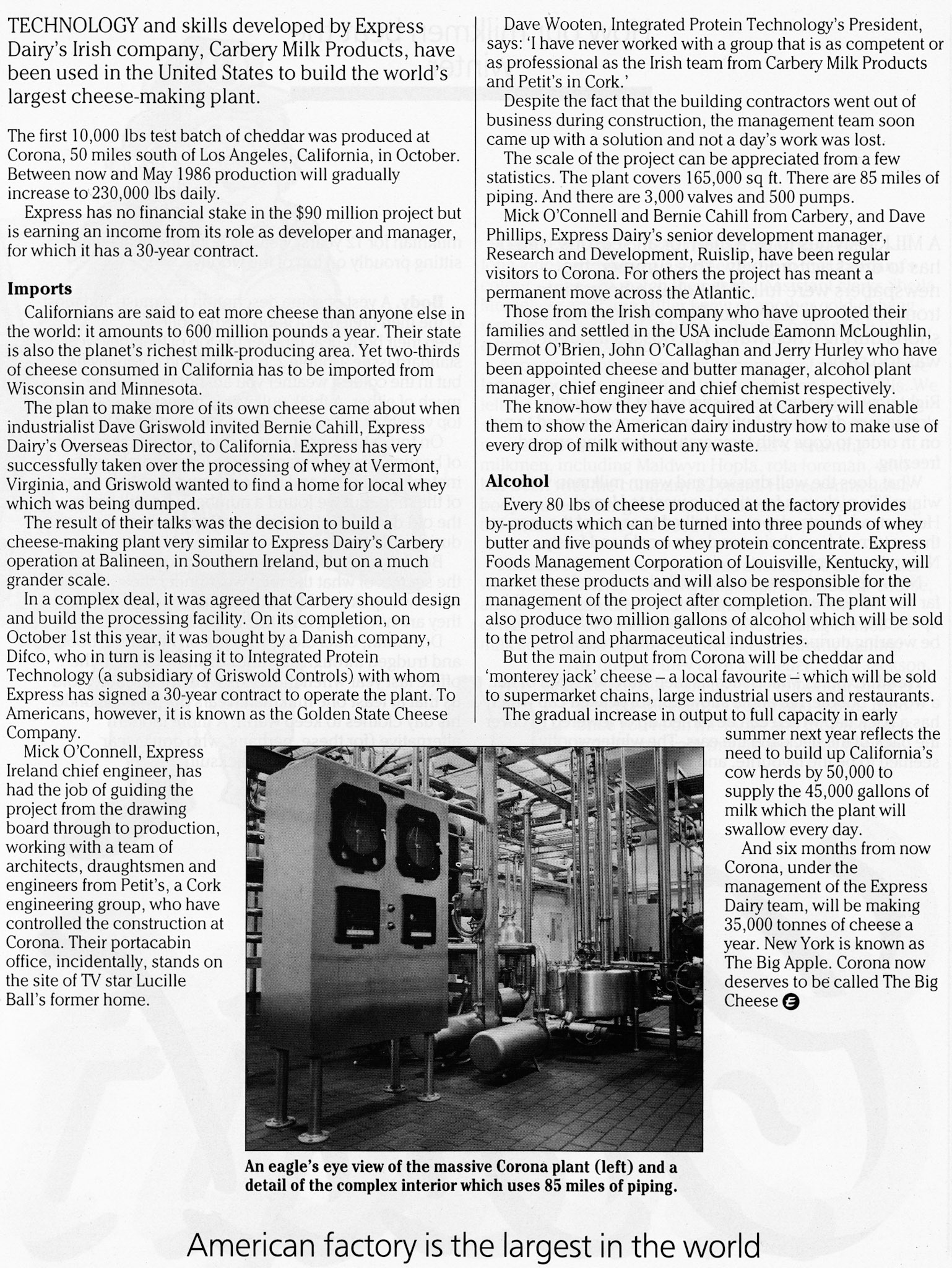 1985 Carbery Milk Products - the world's largest cheese plant in Corona, California, USA