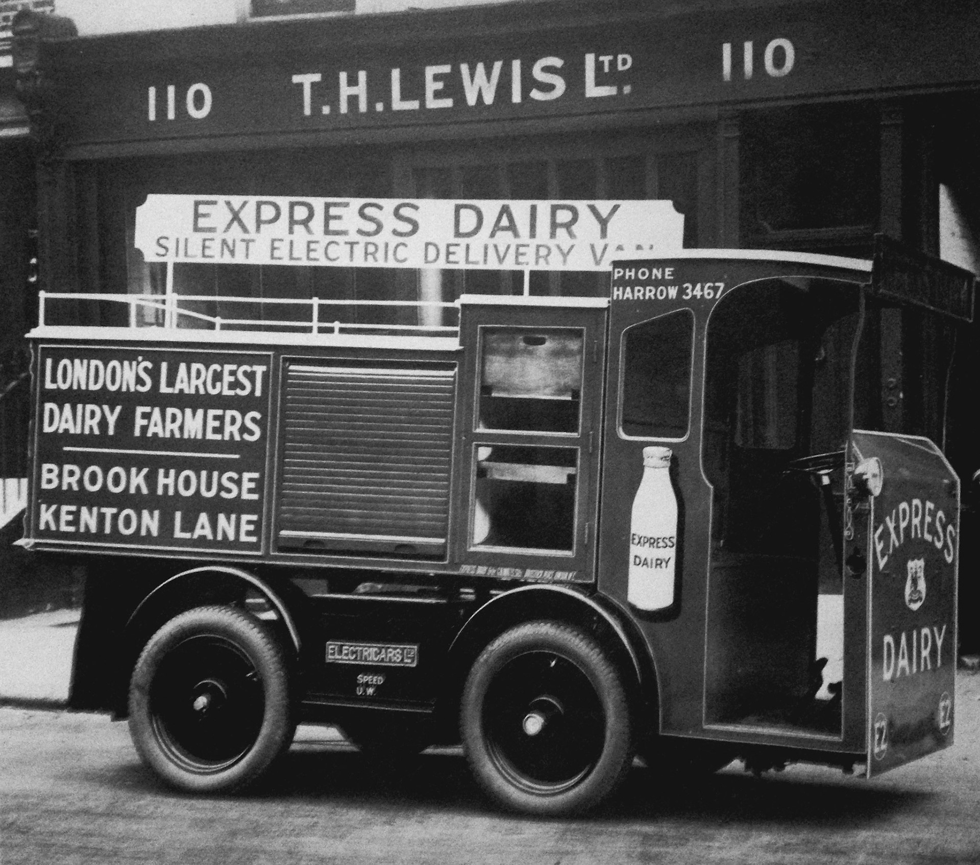 1930's Early electric vehicle from Electricars Ltd. TH Lewis truck with Kenton Lane Depot livery. (Courtesy Paul Luke)