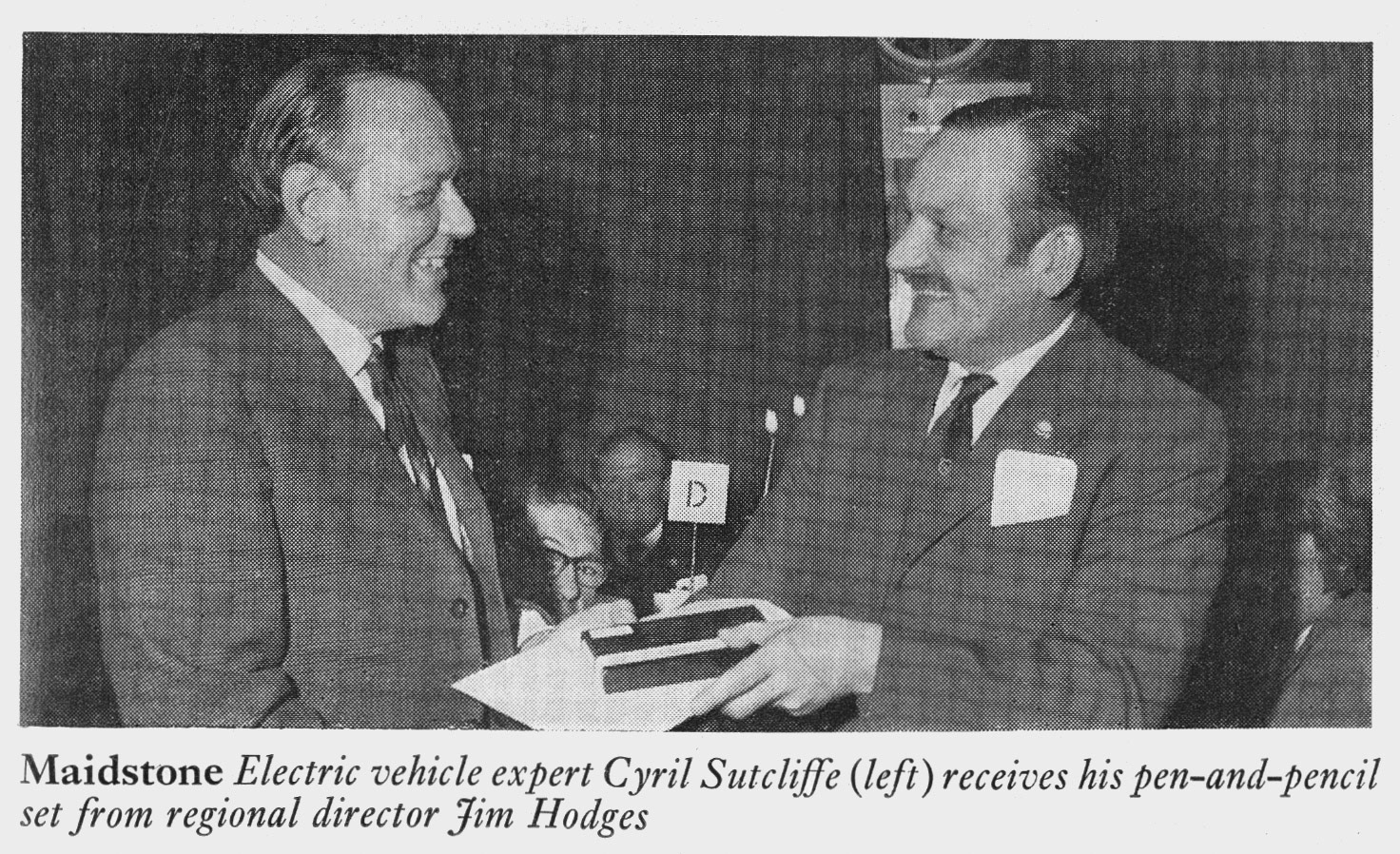 1972 Cyril Sutcliffe (EVM) receives an award from Jim Hodges at Maidstone Merit and Service Dinner.(Express News Summer)