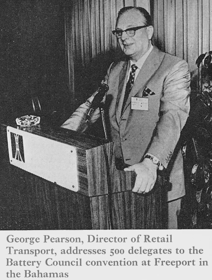 1970 George Pearson, Retail Transport Director, presents the advantages of battery electric vehicles, in the Bahamas. (Express News Autumn)