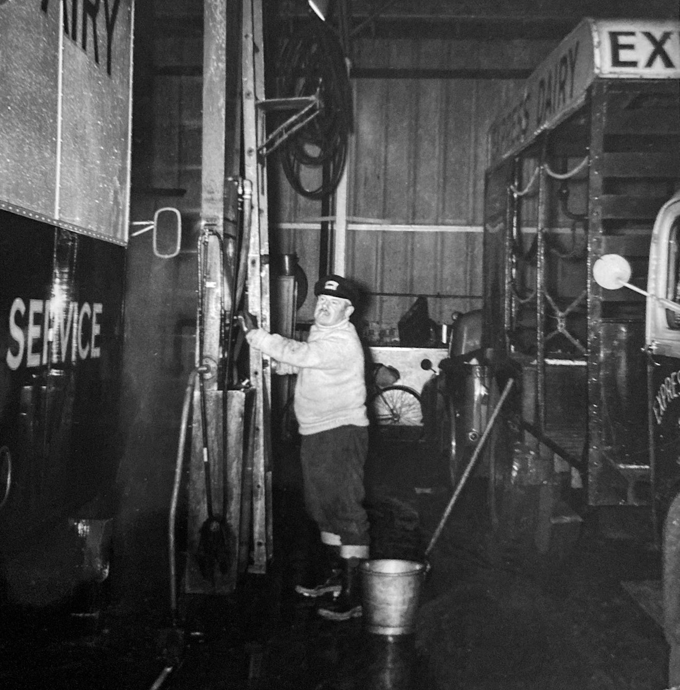 1950's South Morden. Chris Jelly write "My dear Dad, Sam Jelly, working at South Morden bottling plant as a driver. When he started at Morden he knocked two years off his age - turned up for work, called in the office and was informed 'You're 67 - he was sent home. I was there that day; he was so upset. I went for interview in 1962 as a driver, only ever driven an old Ford Anglia. 'Jump in' said the transport manager, to a thirty-foot artic - I drove around Morden and back, parked onto the loading bay. 'When can you start?'. Monday, I said-those were the days..." (Courtesy Chris Jelly)