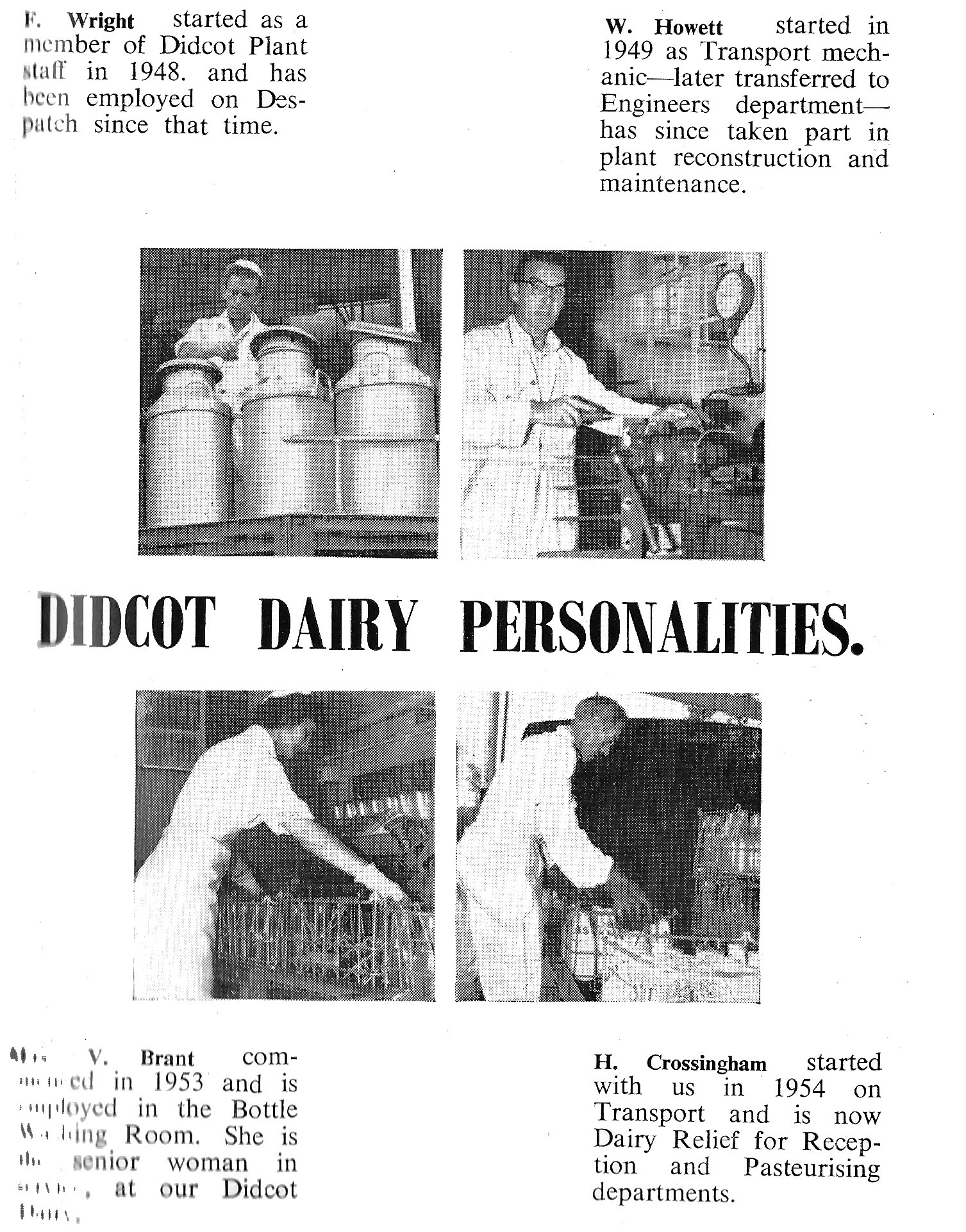 1957 October-'Didcot Dairy Personalities'-F. Wright, W. Howett, Miss V. Brant and H. Crossingham. (Courtesy Book of Job, Roberts Foundation)