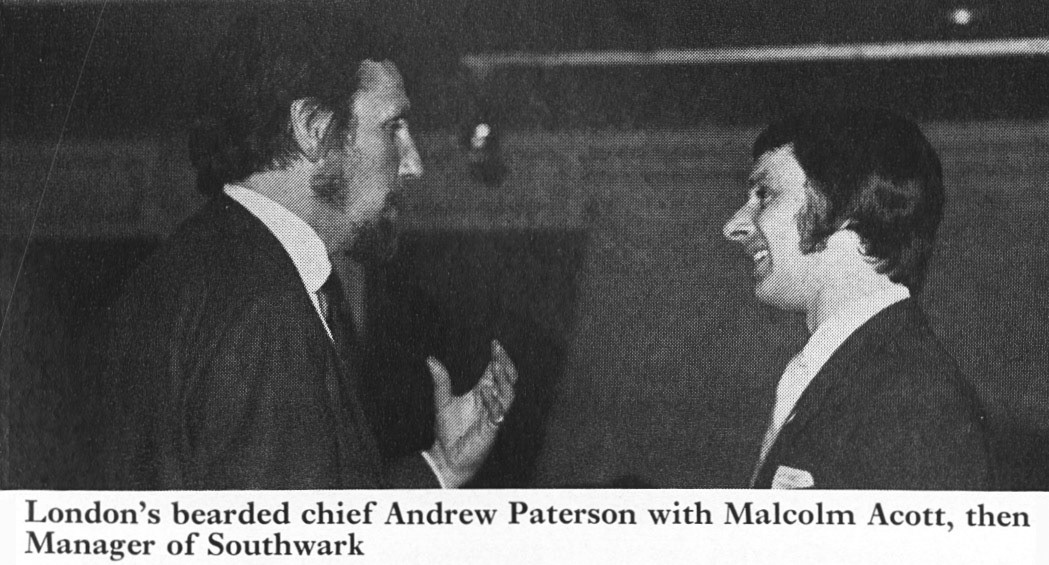 1973 Andrew Paterson talks to Malcolm Acott, Southwark Managaer. (Express News Autumn)