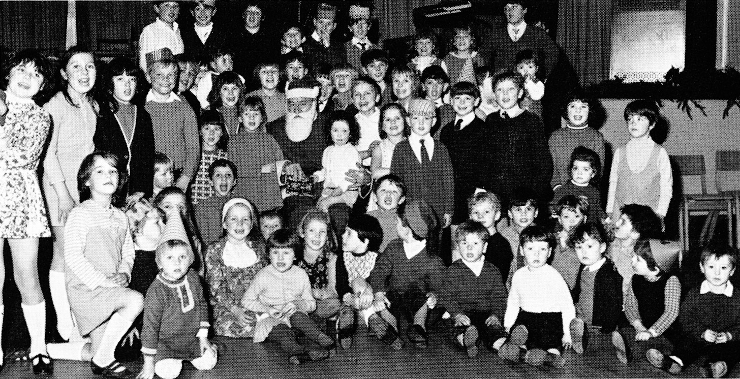 1971 Appleby Christmas children's party with dairy manager Frank Betts as Santa