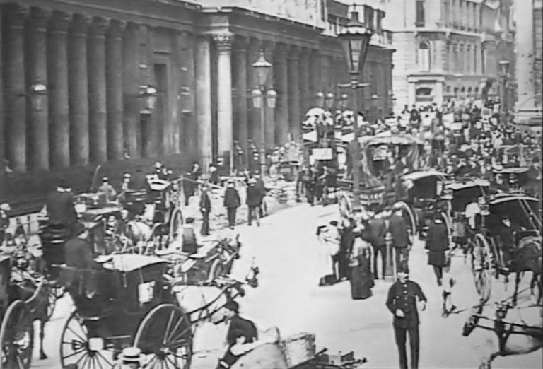 1850s London was very crowded, and milk came from crowded, unhygienic byres in the city; George was determined to bring in fresh milk from the countryside.(Express 125 Years video still)