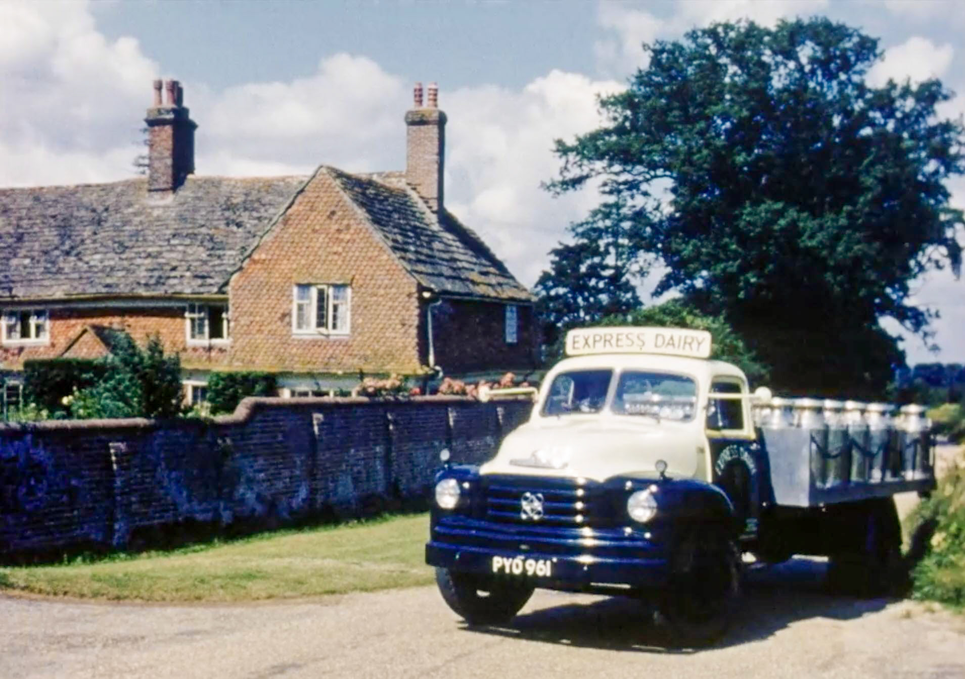 1954 Churn collection by PYD 961 from Garlands Farm, near Slinfold, for Billingshurst Creamery (Stills from Express Dairy Film)
