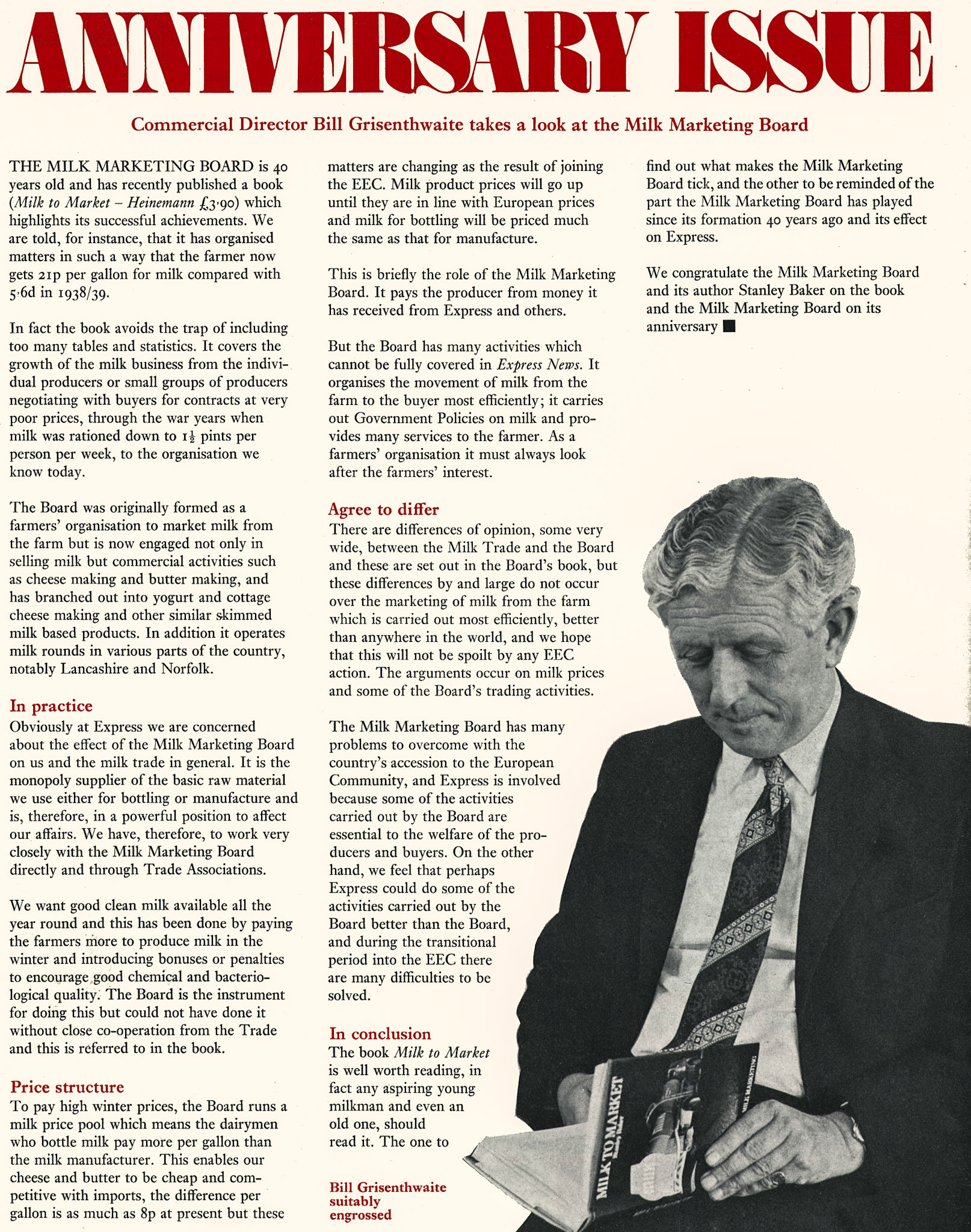 1973 Bill Grisenthwaite discusses the MMB on the launch of 'Milk For Market'. (Express News Christmas)