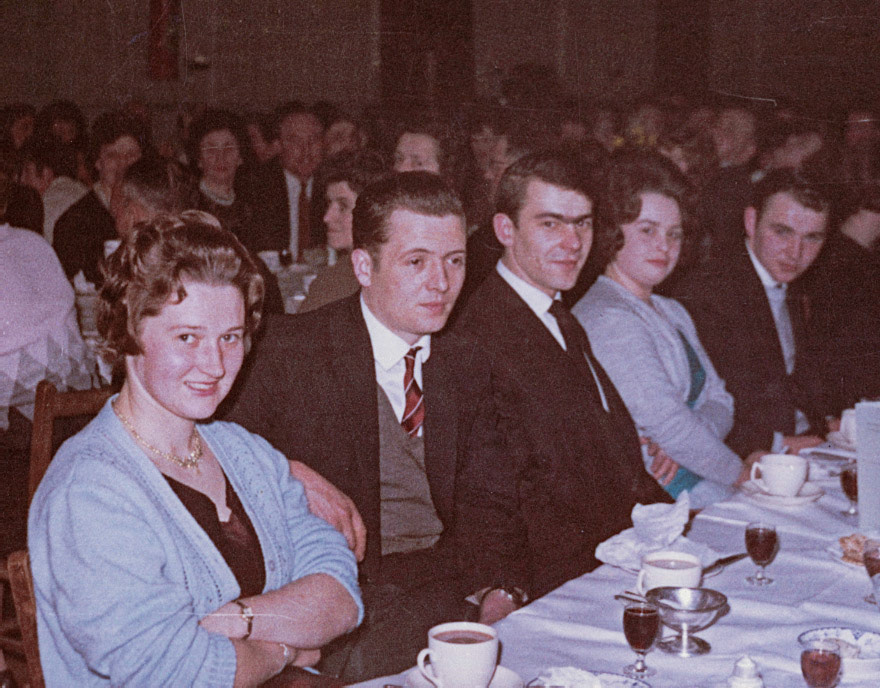 1960's Minsterley Creameries Social Club “Do” or Union Dinner. Lavinia Morgan comments "fifth from left, Brian Lakelin, my brother". Caroline Jones adds, "Jean and Tom Lewis". (Joe Lyons Collection)