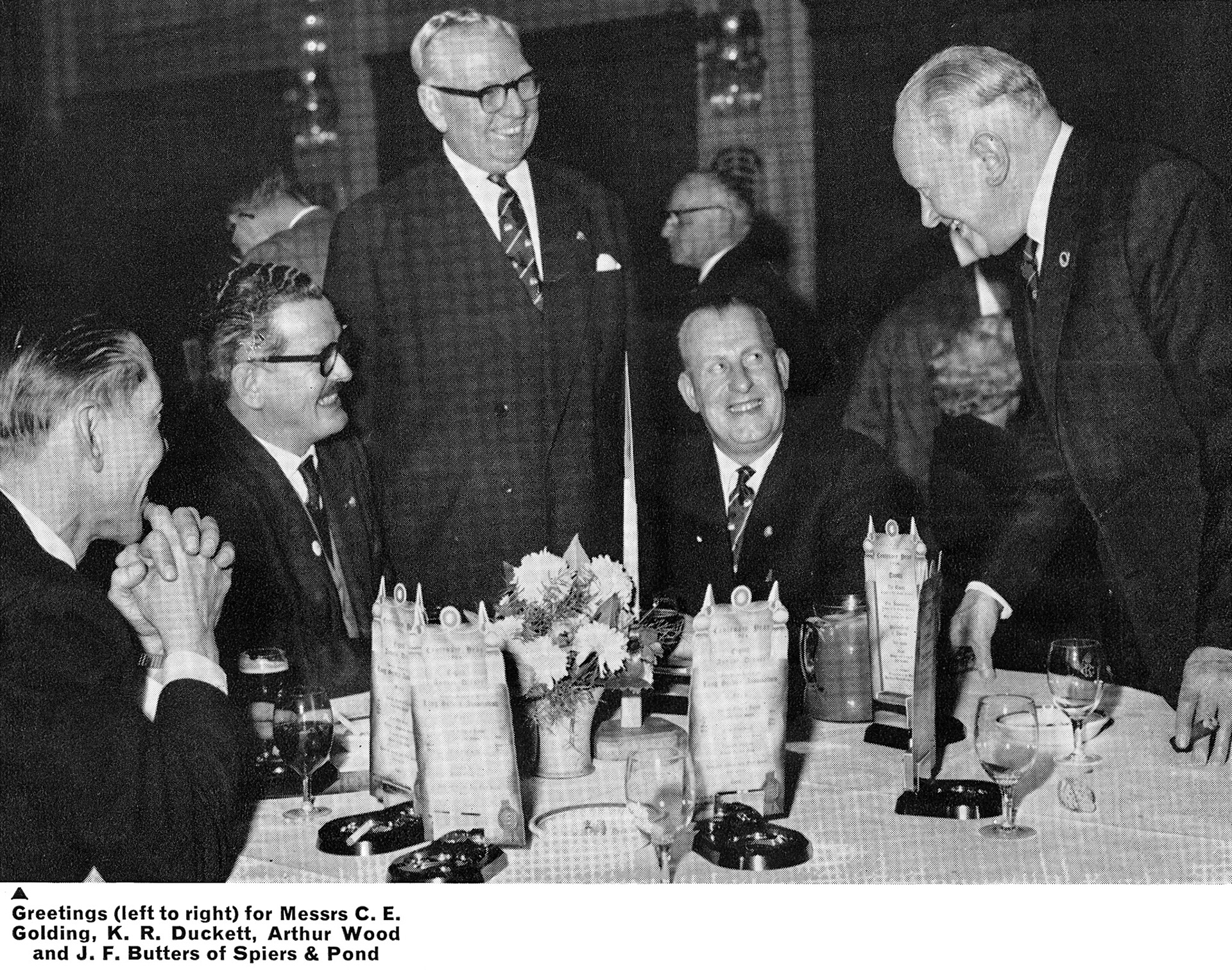1964 Spiers &amp; Pond staff at Long Service Dinner: Mr C.E. Golding, Mr K.R. Duckett, Mr Arthur Wood and Mr J.F. Butters. From August 'Express Extra' newsletter (Courtesy Paul Luke)