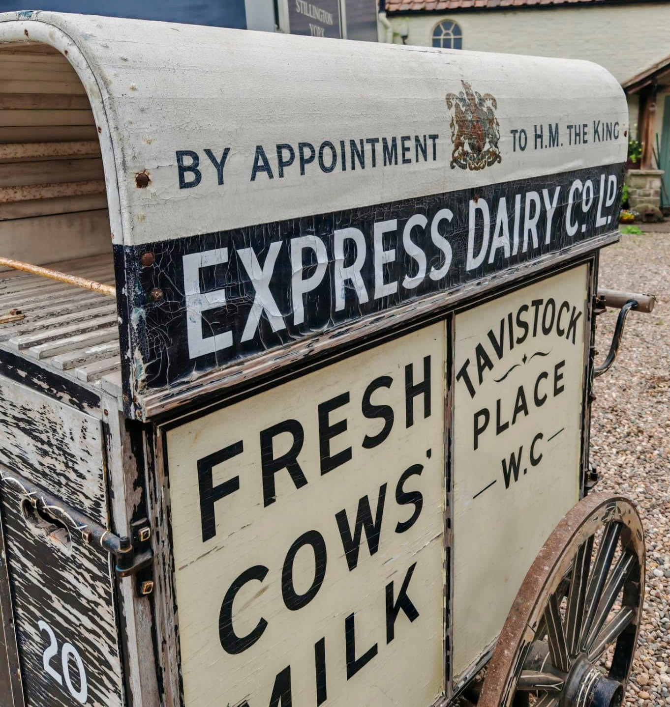1920s Milk Cart manufactured by T.H. Lewis for a cost of £30, from Pond Cottage Antiques who have this on display at Stillington Vintage Emporium, available to view Tuesday to Saturdays 9-4 at Pond Cottage, Brandsby Road, Stillington, York YO61 1NY.