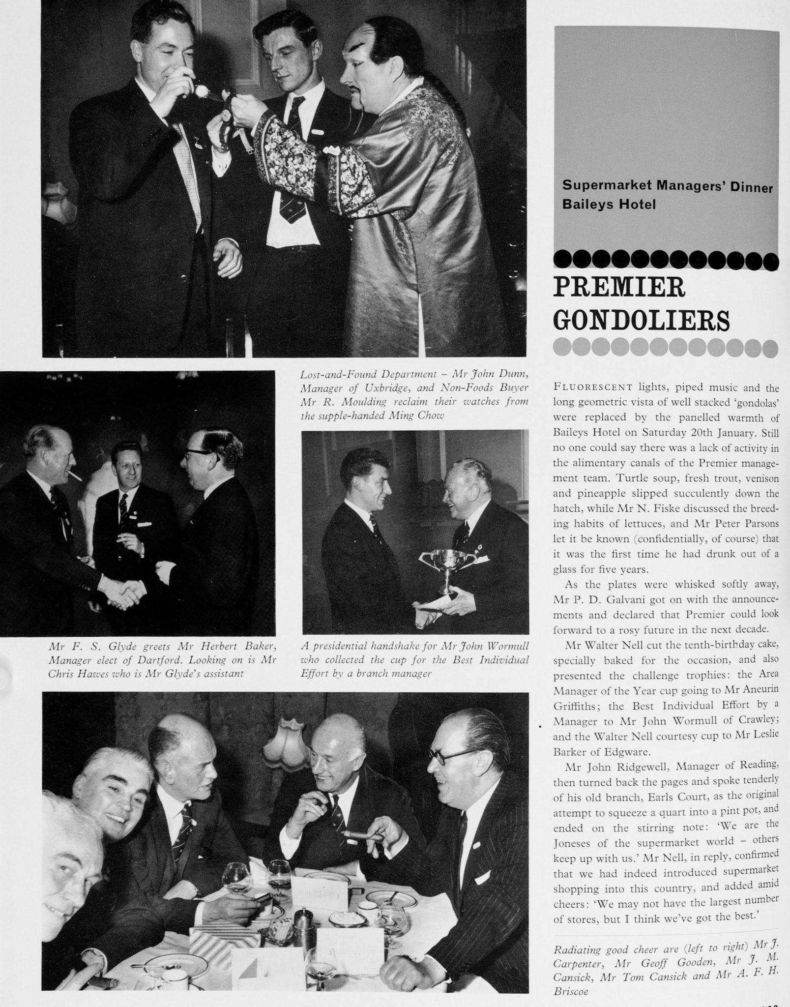 1962 Premier Supermarket Manager's dinner at Bailey's Hotel. (Express News Spring)