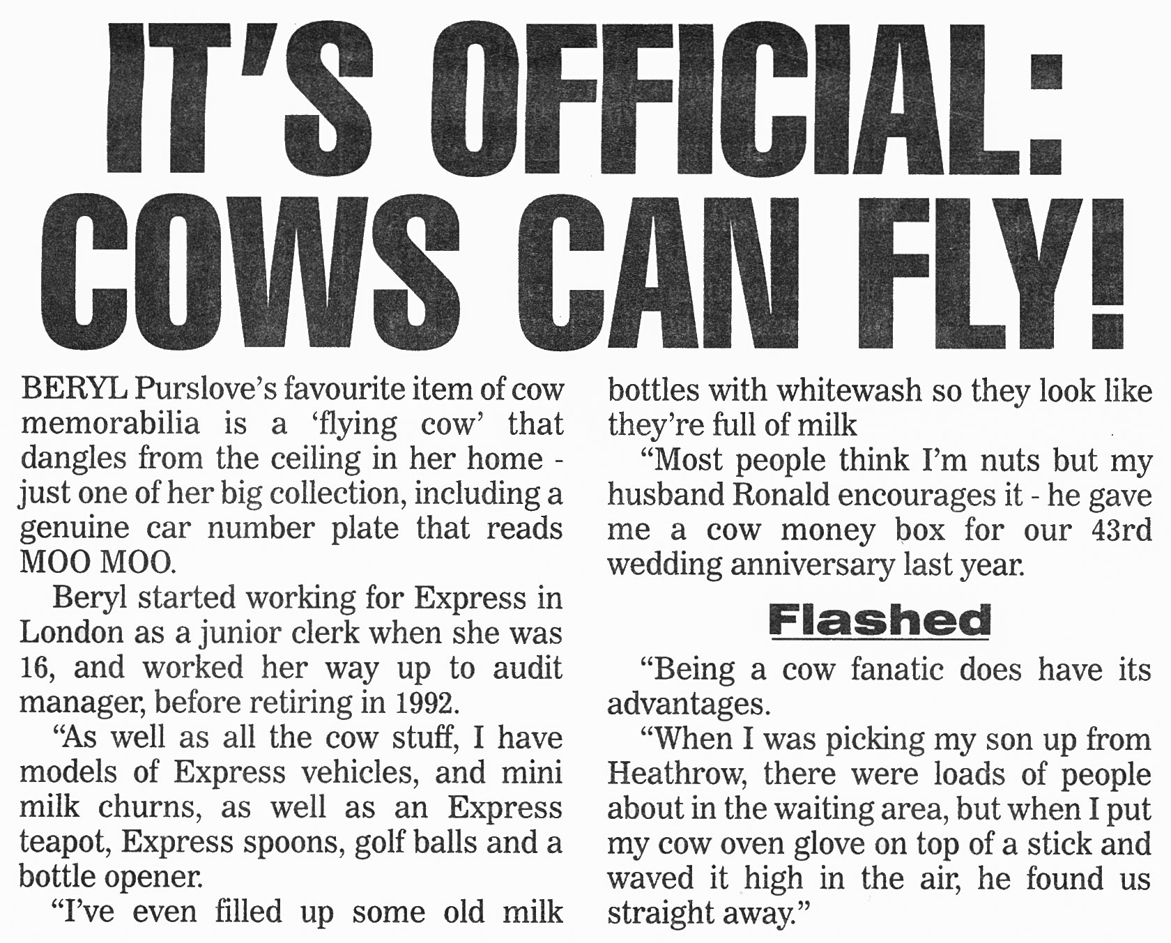 2003 Beryl Purslove, who retired from Express as audit manager in 1992, describes her collection of Express memorabilia. Beryl died in 2025. (Express News February, courtesy Paul Luke)