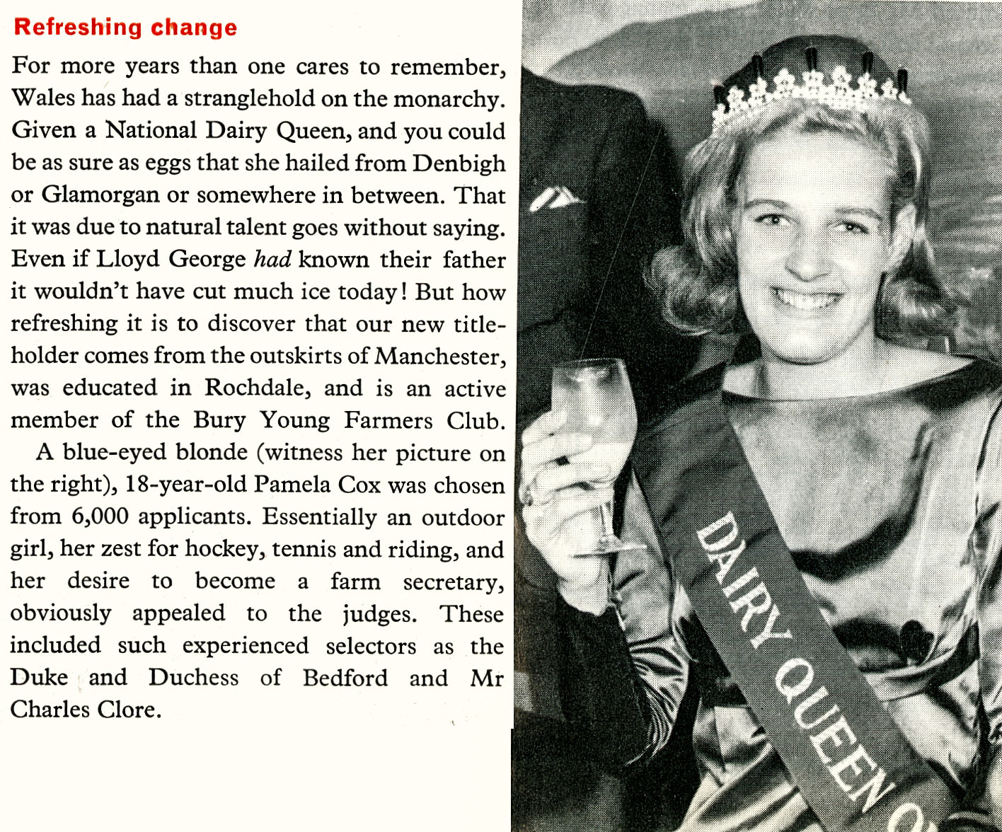 1966 Pamela Cox is the new National Dairy Queen, from Rochdale. (Express News Autumn &amp; Christmas)