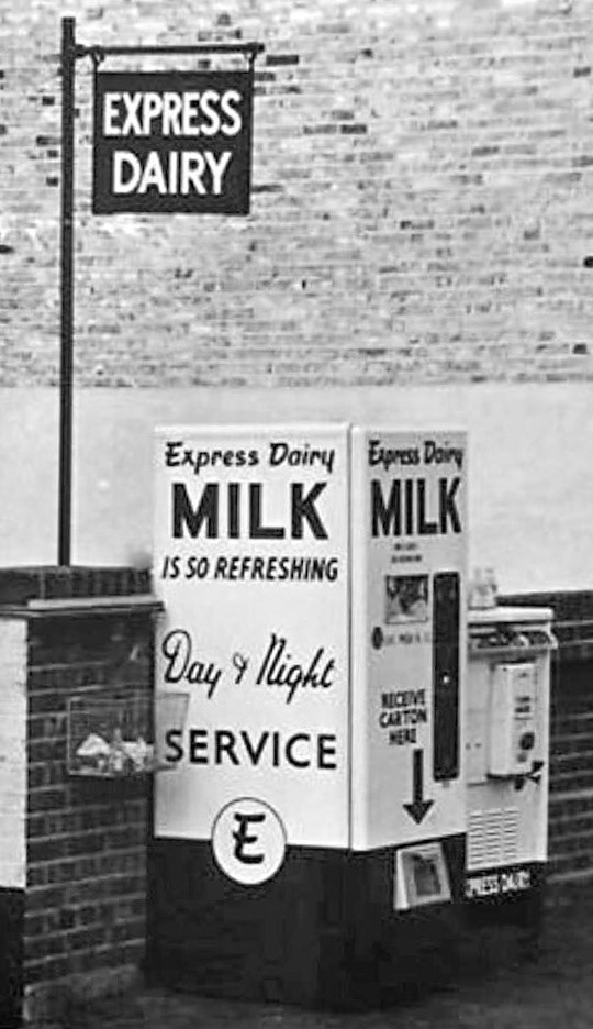 1950's? Milk Vending machine Keith Sweetland comments "You needed sixpence" (2.5p) (Courtesy Paul Smith)