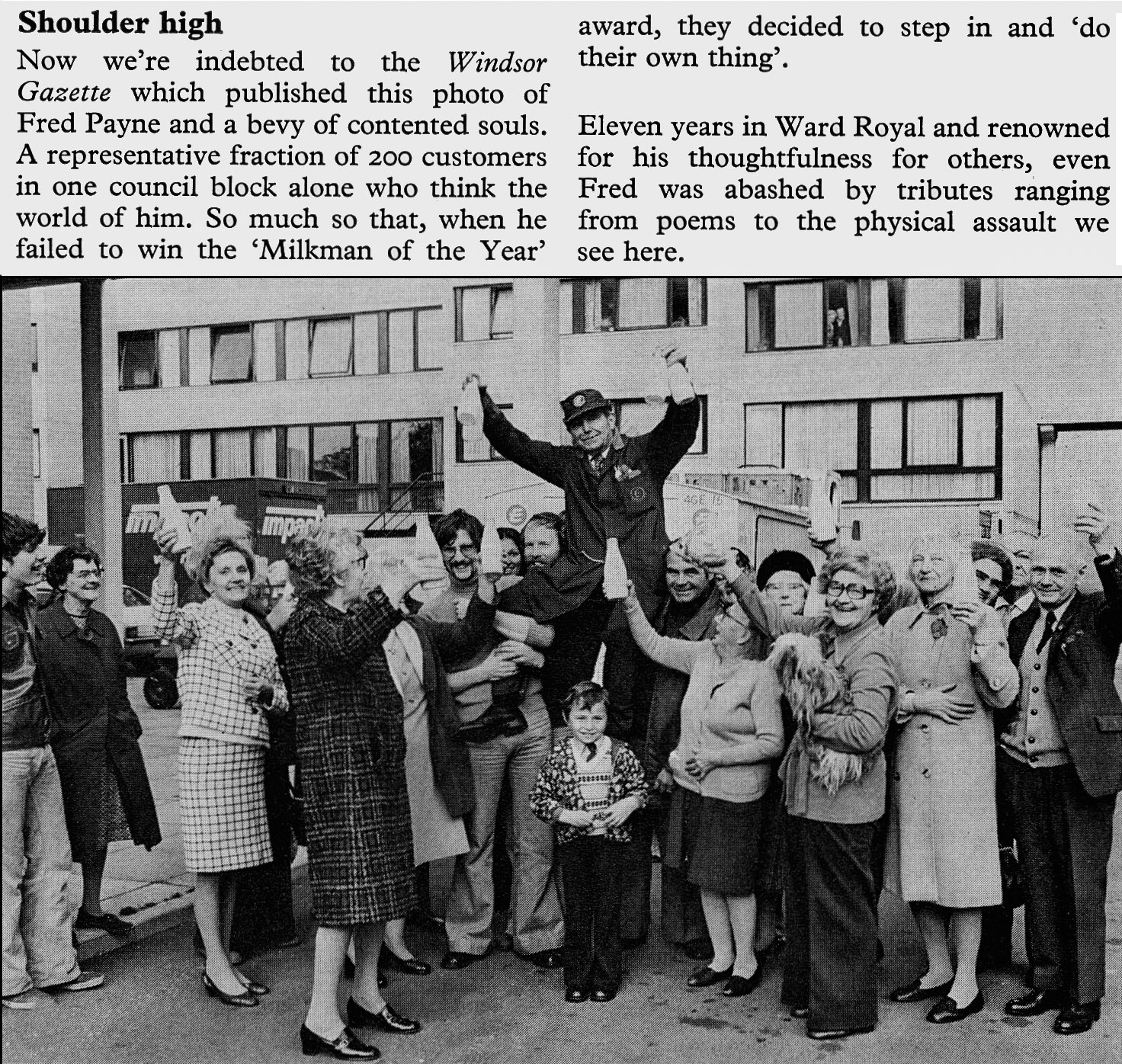 1976 Windsor milkman Fred Payne is thanked by his customers. (Express News Spring)