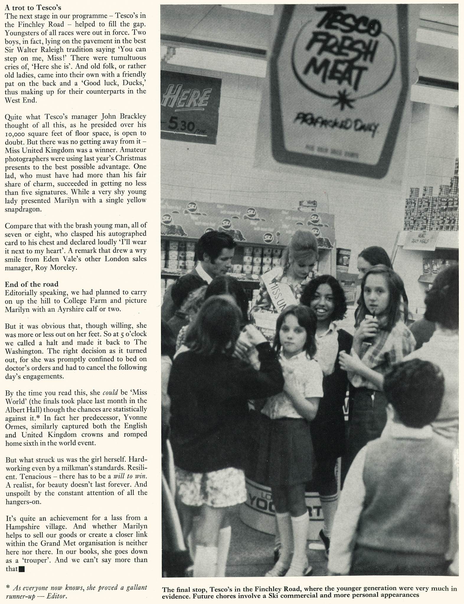 1971 A whirlwind day with Miss UK and Ski. (Express News Christmas)