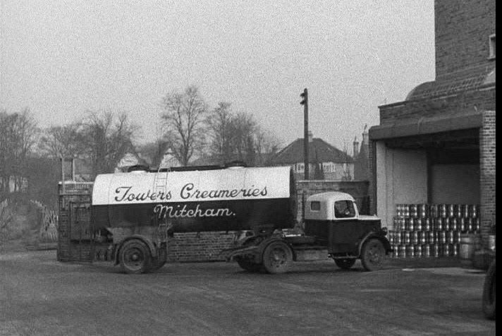 1940's Tower Creameries, later Mitcham Foods, part of Express. Edible oil tanker arriving. (Courtesy British Instructional Films, British Pathé)