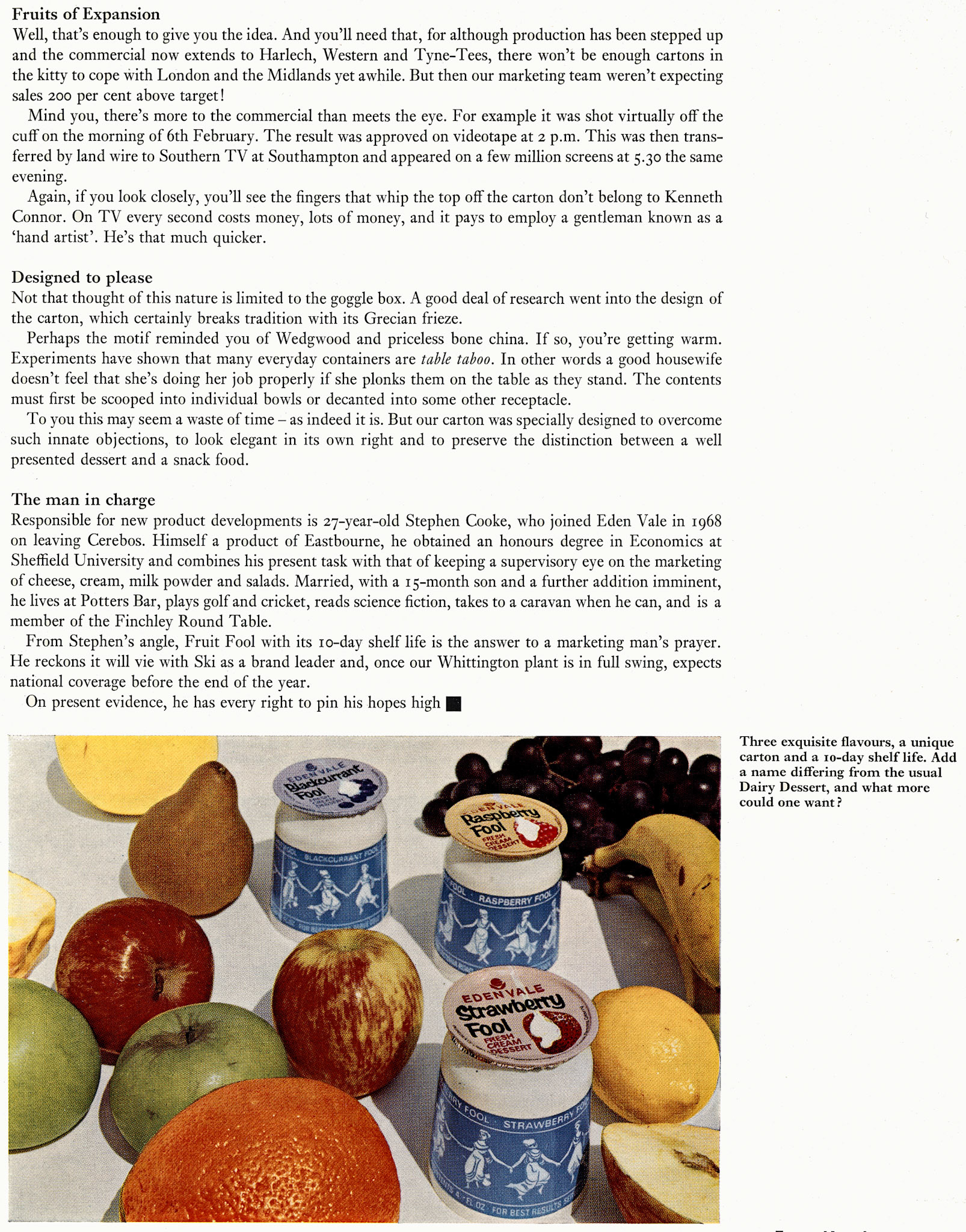 1970 Eden Vale launch Fruit Fools - Strawberry, Raspberry and Blackcurrant (Courtesy Doreen Williams)