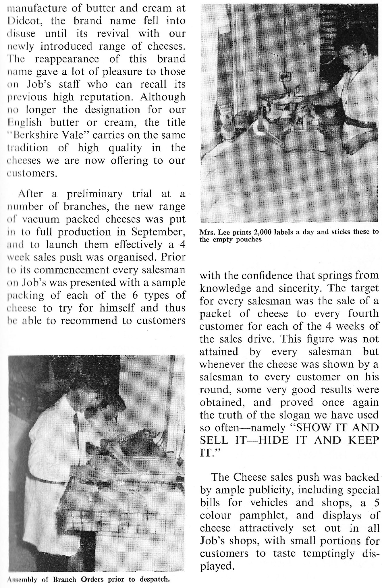 1958 December-Berkshire Vale Cheeses. (Courtesy Book of Job, Roberts Foundation)