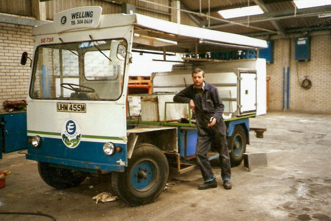 Welling Paul Batchelor remembers "When the Bromley bottling centre closed the machinery was cleared out. The EVM department made some alterations and installed battery chargers ready for the milk floats coming in from the retail depot next door, which was being closed. We moved into the old building and had our parts store and office there temporarily. I was asked by my manager to go to a new site in Old Holmesdale Road, which would become the new Bromley retail depot within three months. I was asked to select two engineers to work with me; it was a major task installing 75 brand new battery chargers. New transit vans were ordered as Orpington depot was also closing and some vehicles moving in there, and Welling depot. All new granite floors were laid in the depot, a new cold store installed and Servery. I had an office attached to our workshop. I then moved on to another new depot at Anerley with the same staff again to have ready within three months with another 75 chargers and new Ford transits. Mission completed on time." (Courtesy Paul Luke)