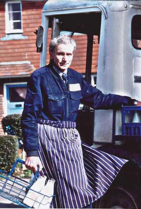 1999 Colin Page comments "This was the last photo of my dad before he retired from Sheffield Park 24 years as a milkman-first on a diesel engined float and then a electric float serving Ardingly". (Courtesy Colin J Page, Memories of Woodgate Farms Dairy)