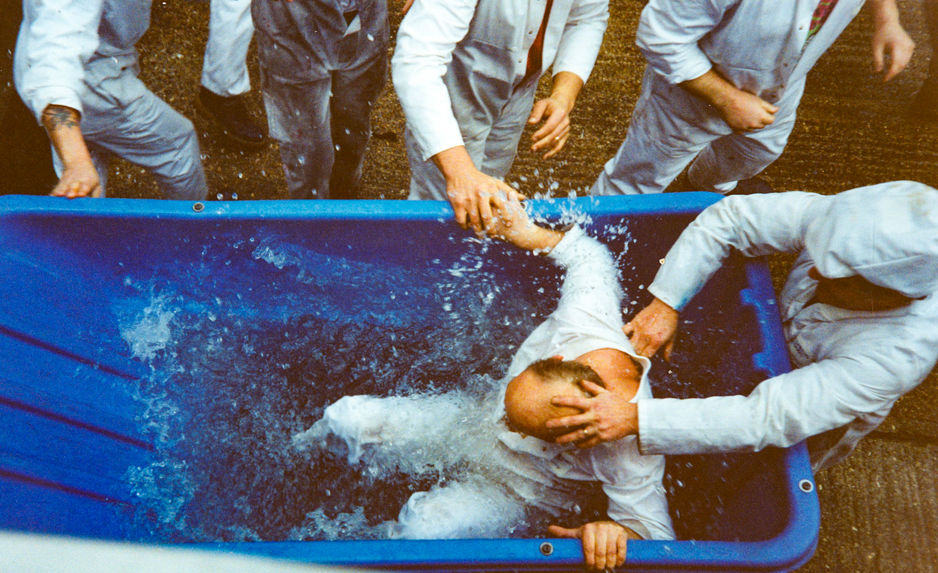 1991 Honiton, November, following closure announcement: 'Roy Lovening gets dunked' (Courtesy Wendy Hawker)