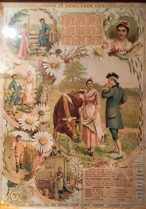 1900 'Peeps at Dairy Farm Life', College Farm Calendar. Julian comments "It was on the wall of a house I was renting at the time in Sussex. A Victorian poster harking back to an even earlier time..." (Courtesy Julian Marks).