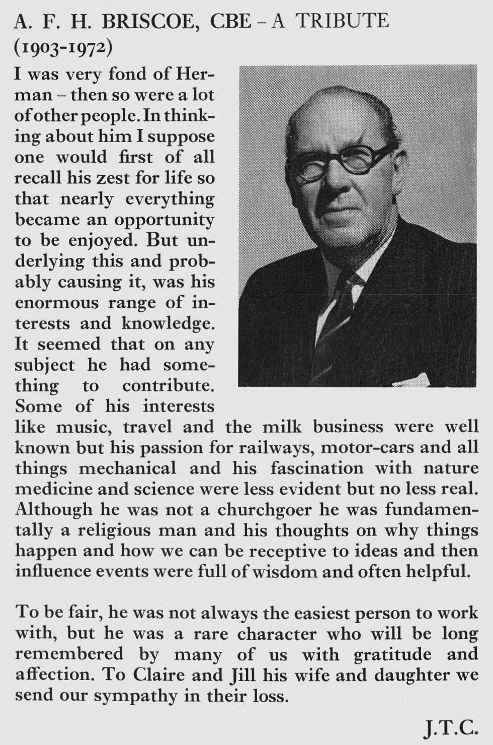 1972 Obituary of A.F.H. Briscoe by John Travers Clarke. (Express News Spring)