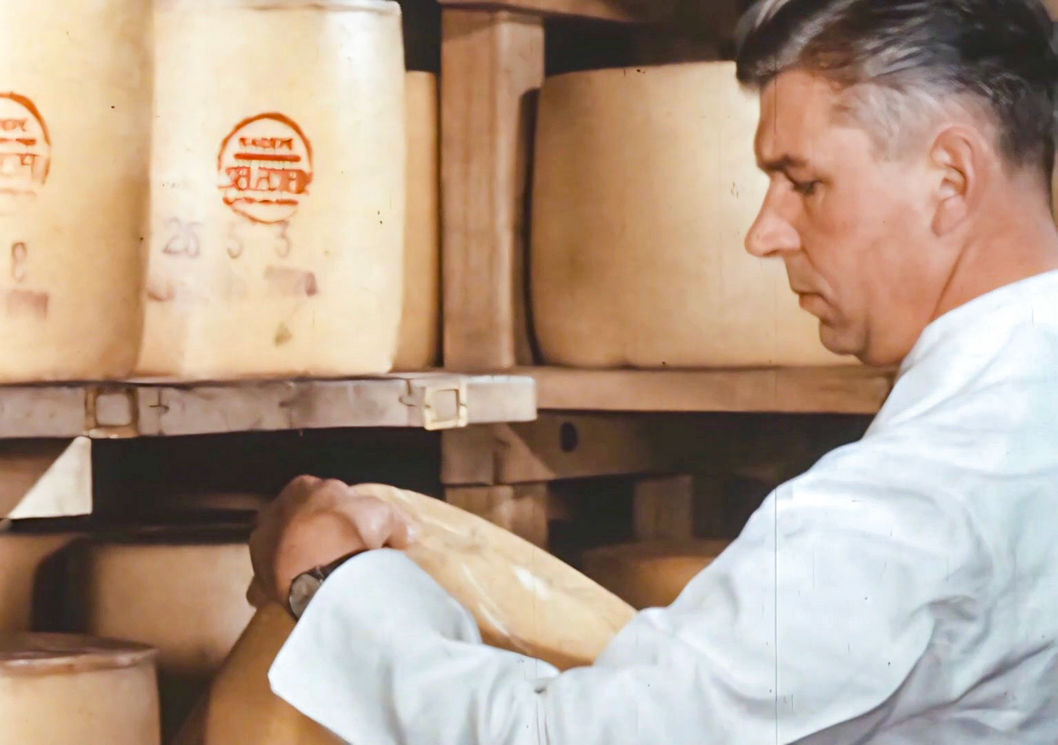 1960's Milborne. Gunus Skudra (Still from 'The Art of English Cheesemaking' video)