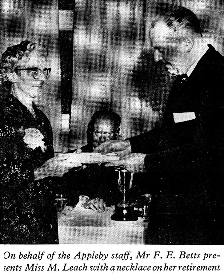 1961 Long Service Dinner at The Tufton Arms, Appleby, Miss M. Leach and Mr Frank Betts. (LSA Annual Review)