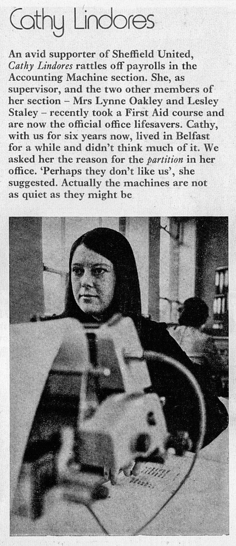 1973 Sheffield  Accounts Dept - Cathy Lindores