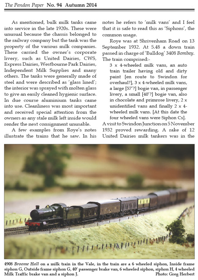 2014 The Pendon Paper reprint 'Milk Trains in the Vale of White Horse' (Courtesy Pendon Museum)
