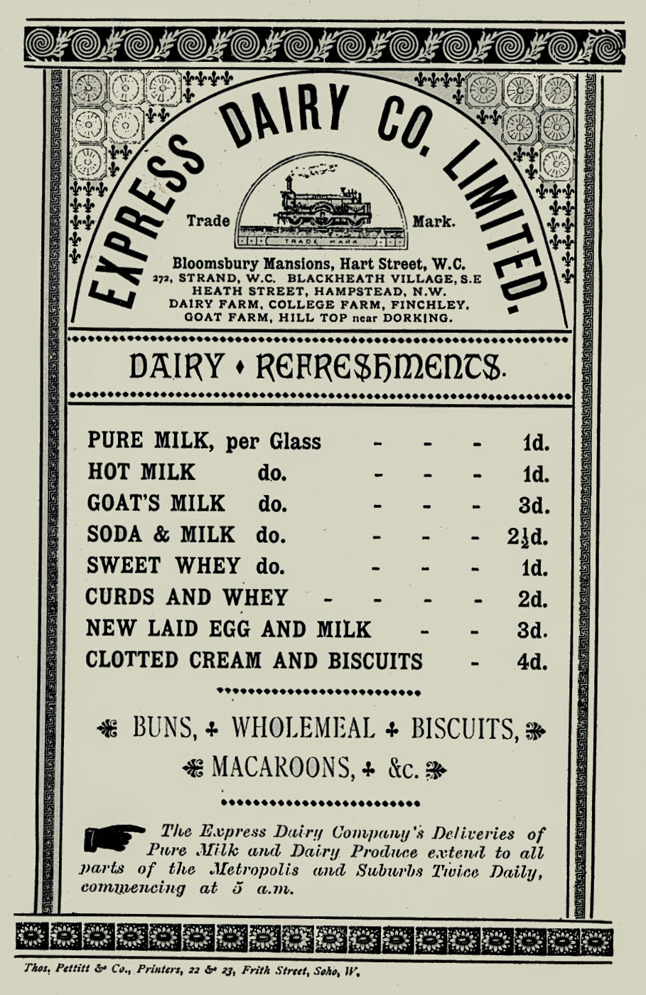 1892 Express Dairy Tea Shop advertisement. (Express News Spring 1974)