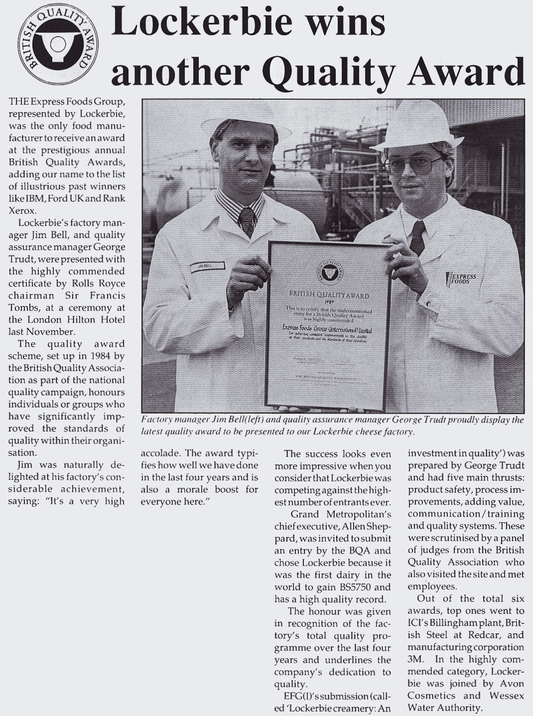 1990 Lockerbie wins British Quality Award-Express Foods News, Issue 3