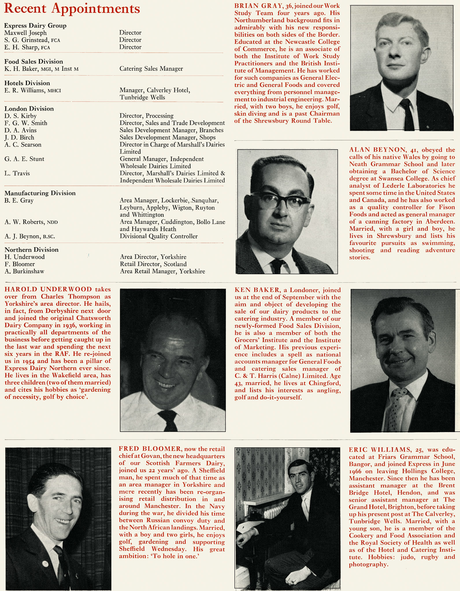 1969 Recent Appointments and senior managers. (Express News Christmas)