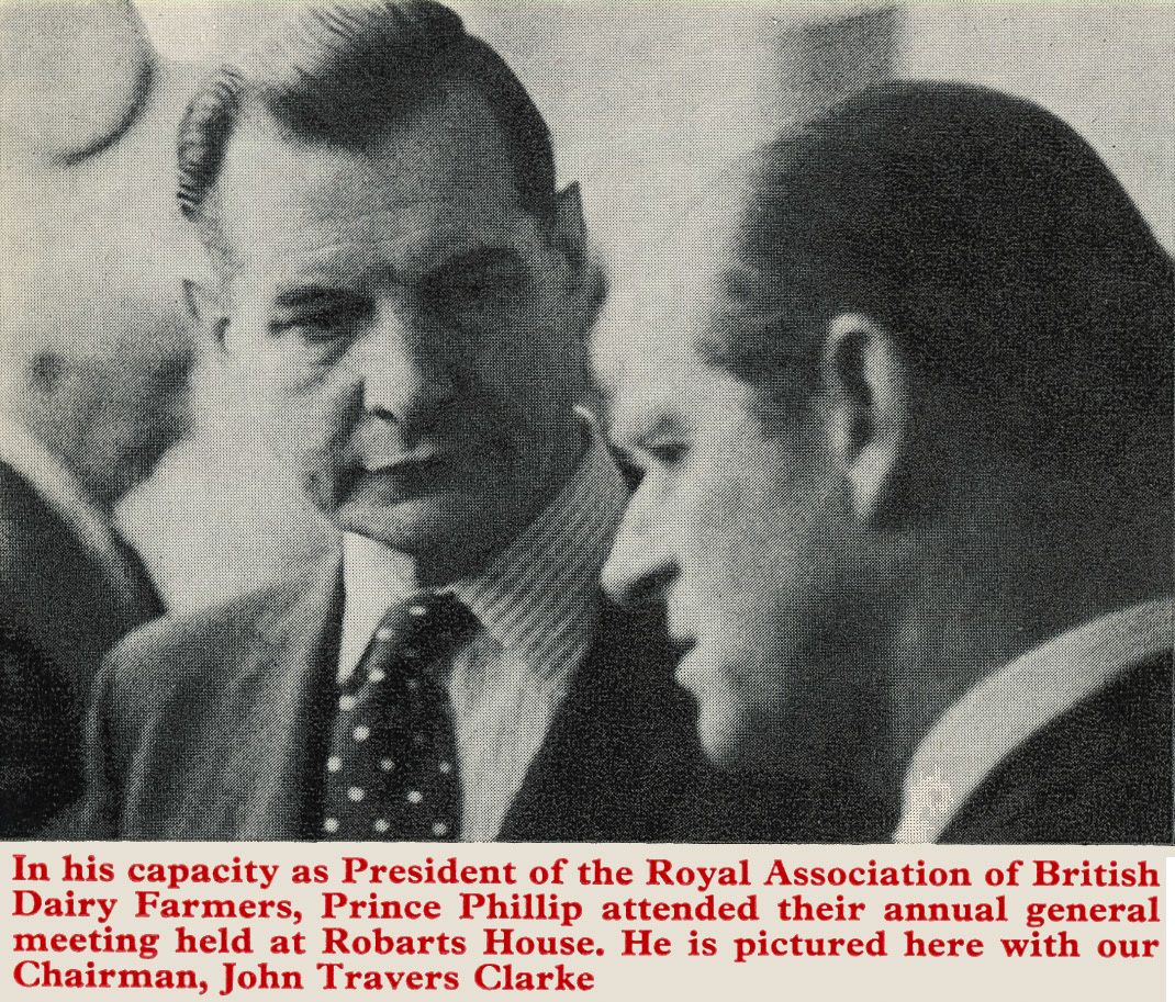 1974 John Travers Clarke and Prince Phillip at the RABDF Headquarters in Robarts House. (Express News Christmas)