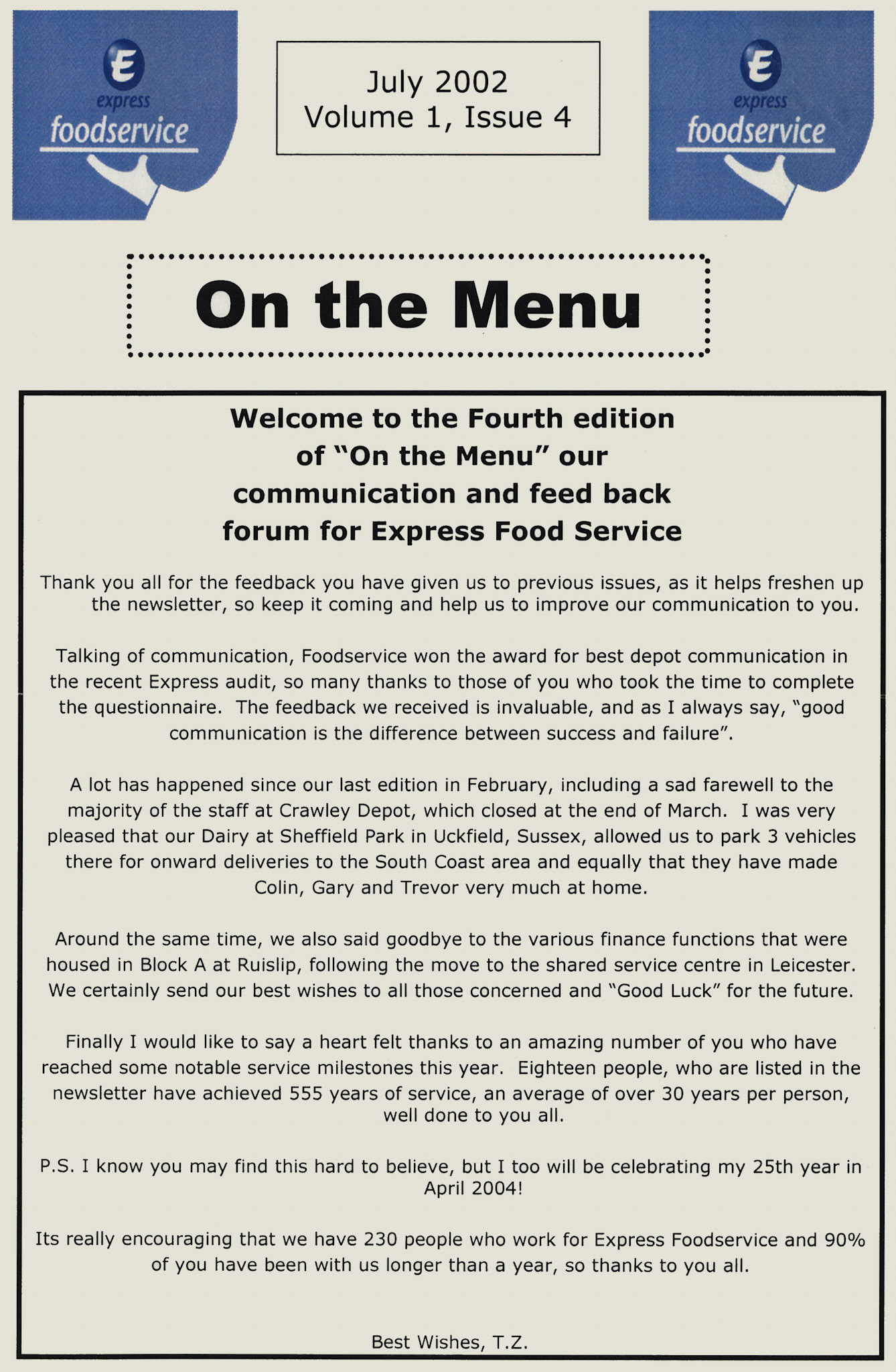2002 Express Food Service Newsletter by Terry Ziton (Courtesy Michael Aldread)