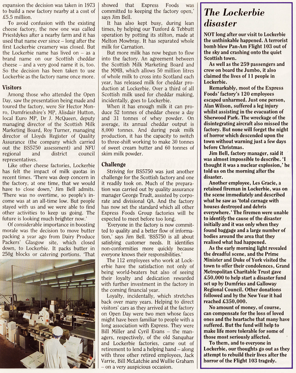 1989 Lockerbie awarded BS5750 award, and note on Lockerbie Pan-Am disaster