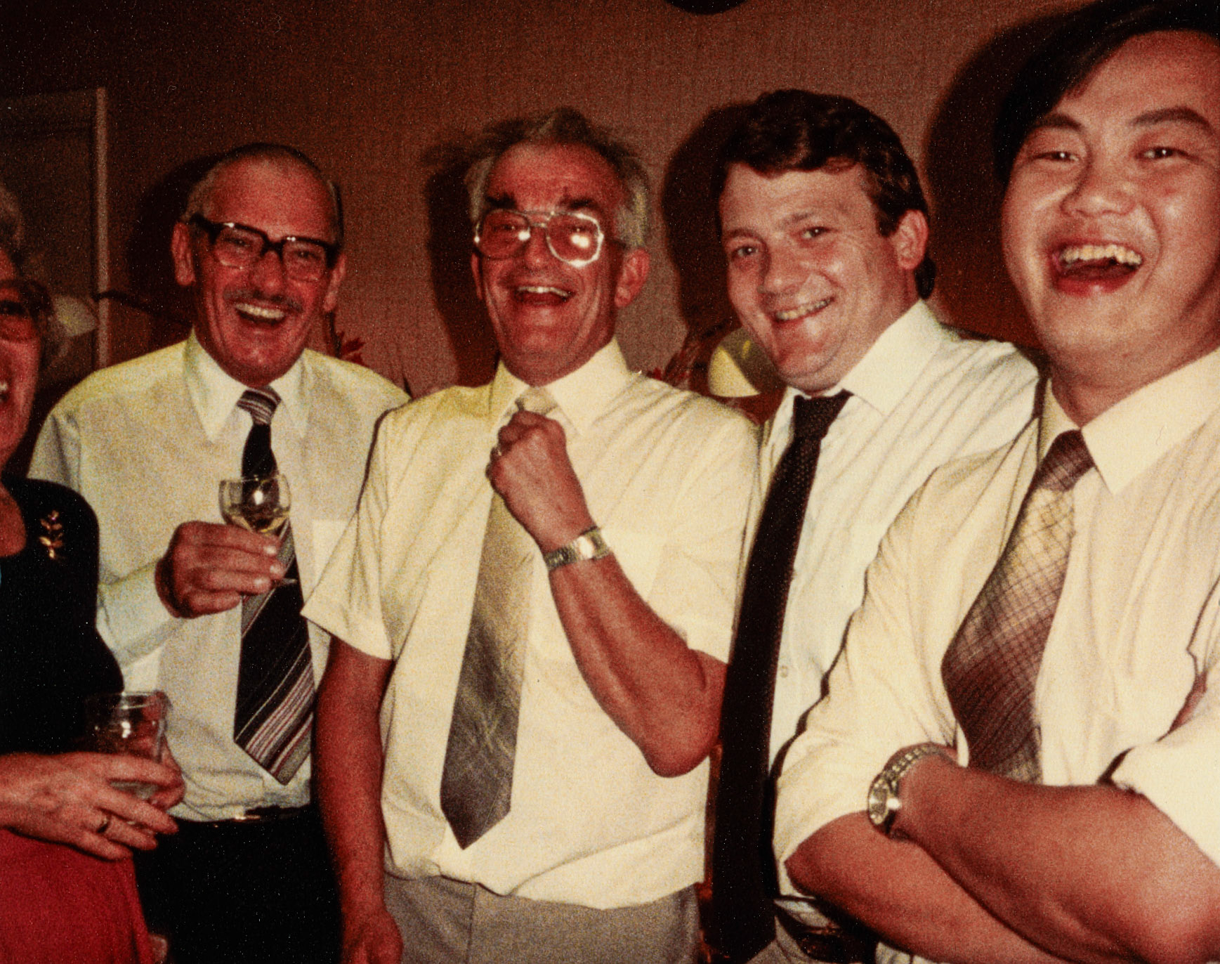 1983 South Morden 'Mac' Sennett's retirement David Musgrove, Alf Bellwood, Mike Hodges and Richard Yeoh (Courtesy Beryl Purslove)
