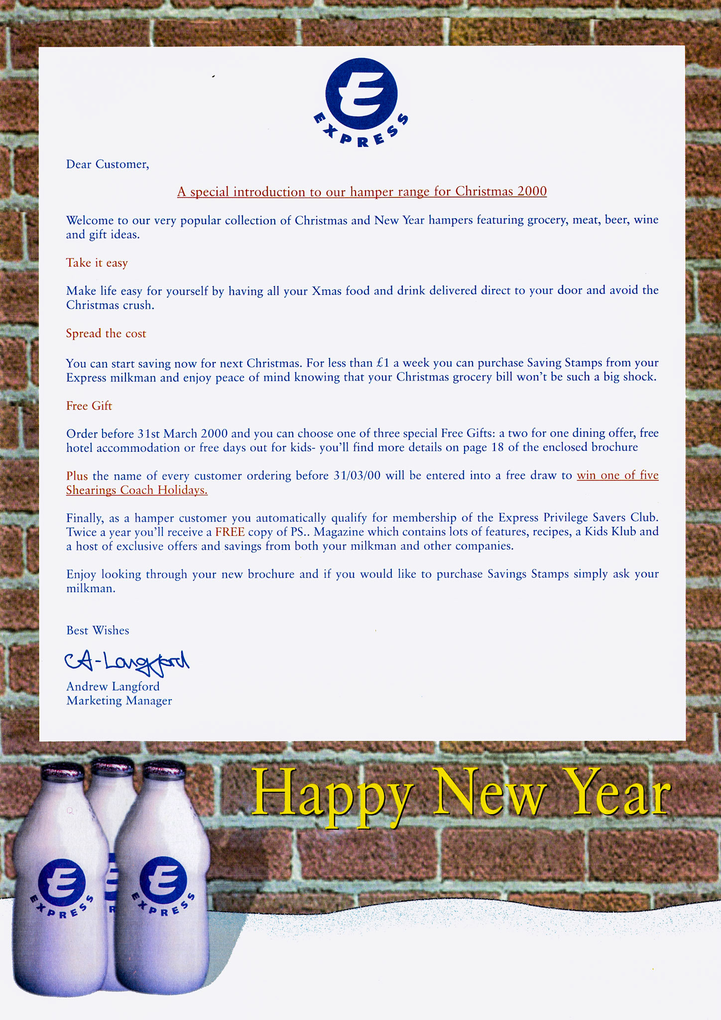 2000 Christmas Hampers leaflet (Courtesy Paul Luke)