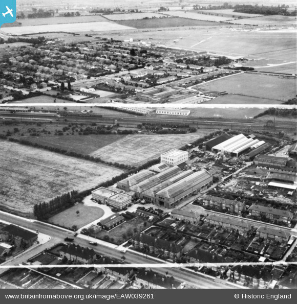1951 South Ruislip site, prior to Express Dairy - The Air Control Installation Works and surrounding residential area, facing 18° (Courtesy Mark Amies, from Britain From Above, https://www.britainfromabove.org.uk/image/EAW039261
